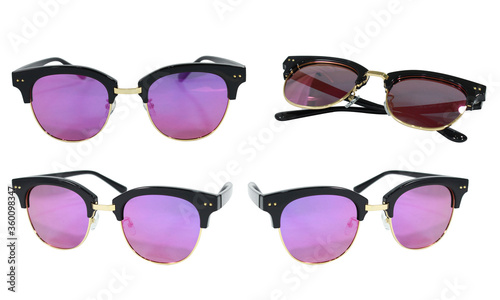 Set Image of modern fashionable sunglasses isolated on white background