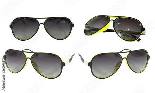 Set Image of modern fashionable sunglasses isolated on white background