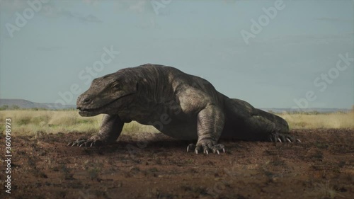 Prehistoric Megalania roars on ancient Australian plain photo