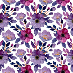 Wandcirkels Bloemen patronen Paarse aquarelbloemen naadloos patroon  © Asrulaqroni
