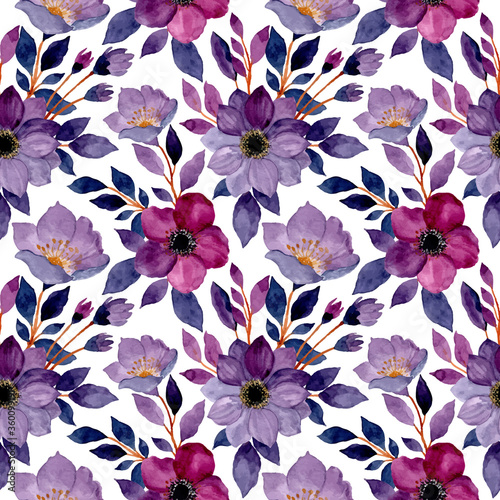seamless pattern with purple flower watercolor