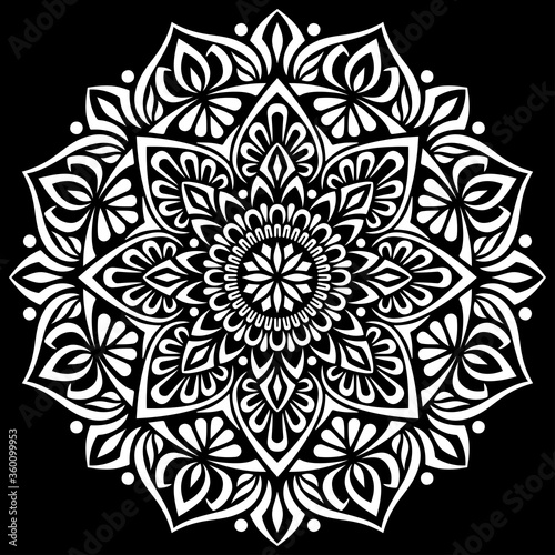 White mandala on black Pattern Stencil Doodles Sketch
