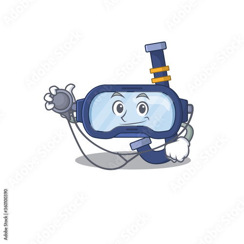 A dedicated dive glasses doctor caricature design working with tools