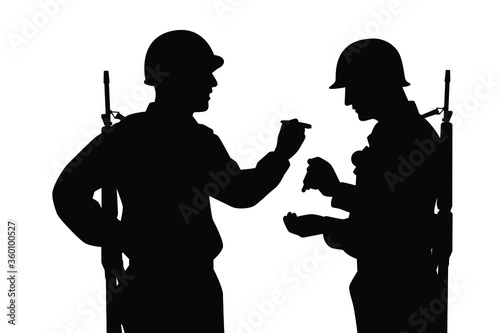 Soldiers are smoking silhouette vector on white