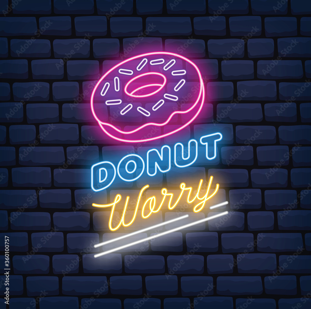 donut shop neon sign on brick background