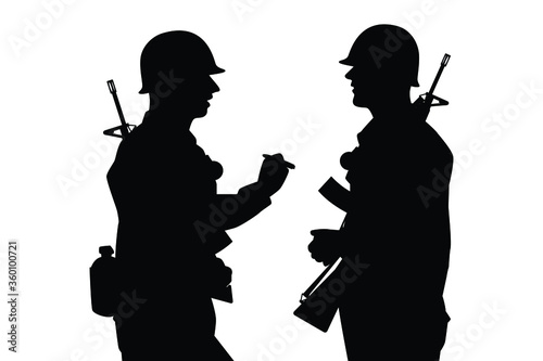 Soldiers are smoking silhouette vector on white