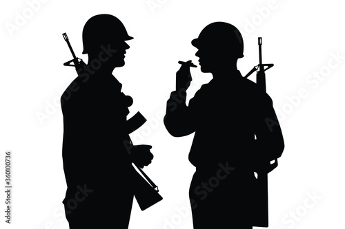Soldiers are smoking silhouette vector on white