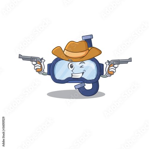 A wise cowboy of dive glasses Cartoon design with guns