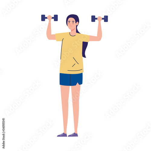 woman with weights, heavy equipment, sport and leisure