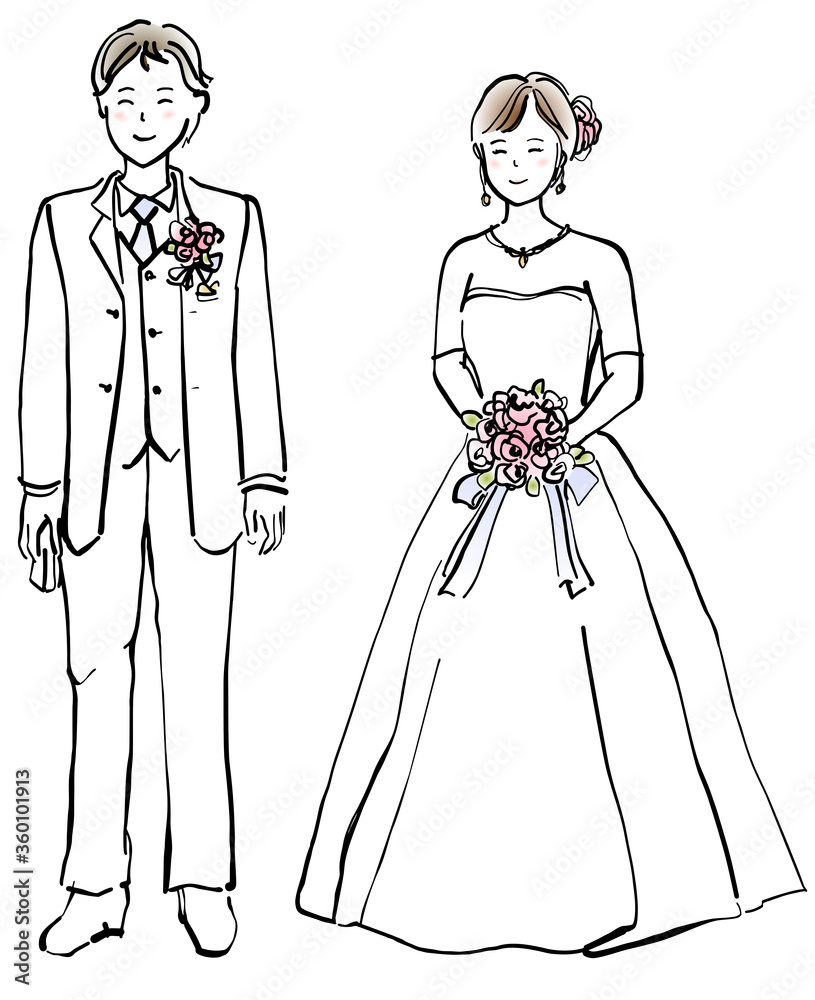 結婚式の新郎新婦 線画 結婚式の新郎新婦 線画