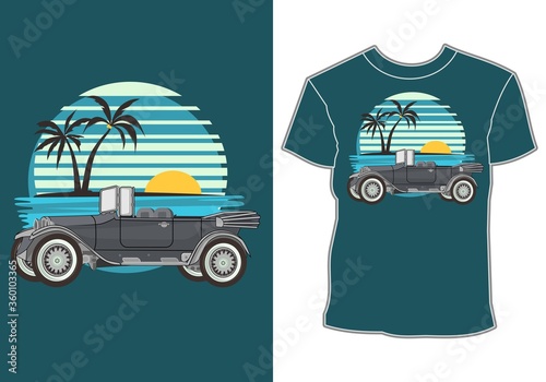 summer themed T-shirt designs and classic, retro, vintage cars