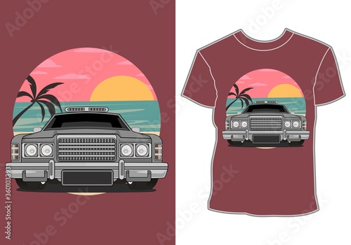 summer themed T-shirt designs and classic, retro, vintage cars