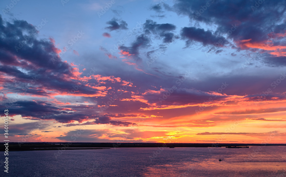 Sunset sky over Amur river
