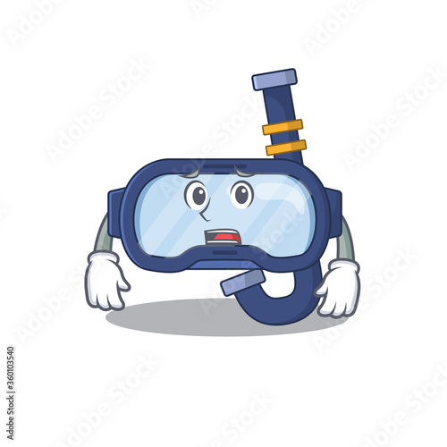 Cartoon image design dive glasses showing worried face