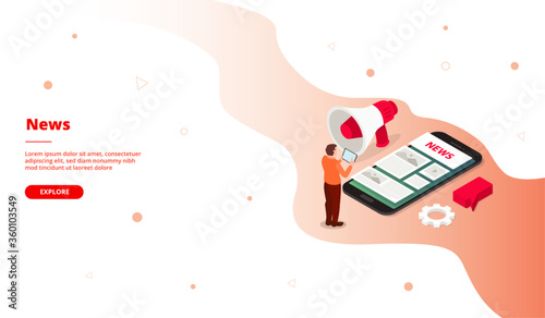 News campaign for web website template page landing home homepage with isometric flat style