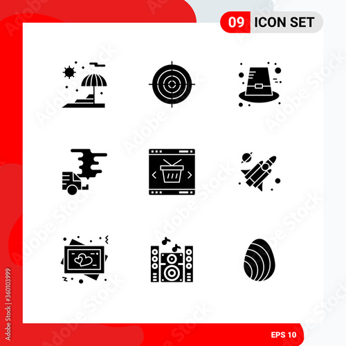 Modern Set of 9 Solid Glyphs and symbols such as app, gas, autumn, emission, automobile photo