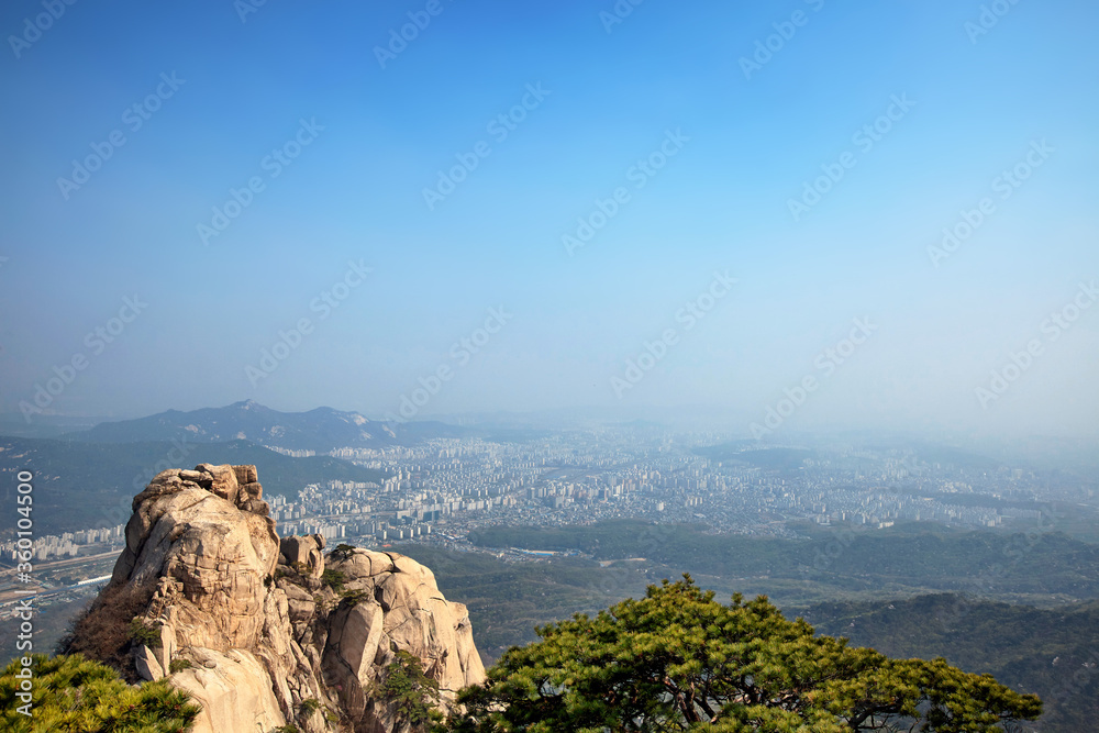View on Seoul from Jaunbong Peak in Bukhansan National Park, Korea