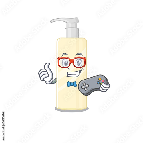 Cartoon Mascot design of hair mask gamer using controller