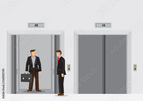 Office Lift Lobby Scene Vector Cartoon Illustration