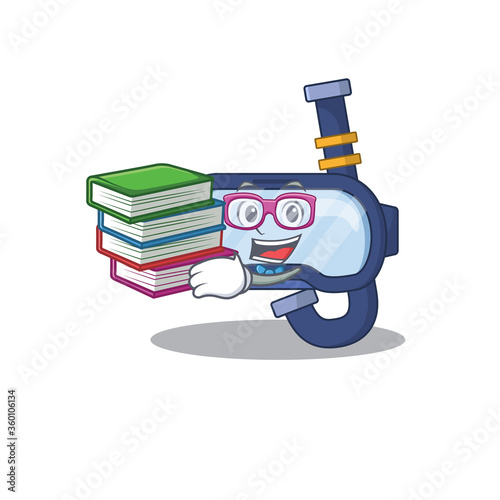 Dive glasses student mascot design read many books when study at home