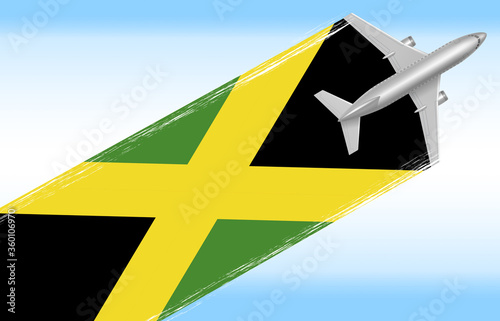 Background Jamaica travel concept.  flag with plane