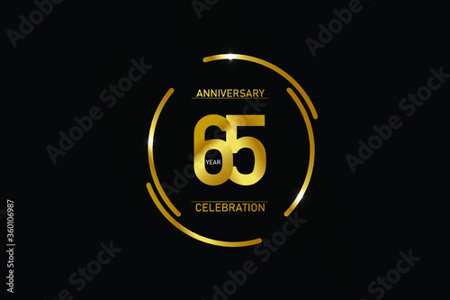 65 year anniversary celebration logotype. anniversary logo with circle golden and Spark light white color isolated on black background - vector
