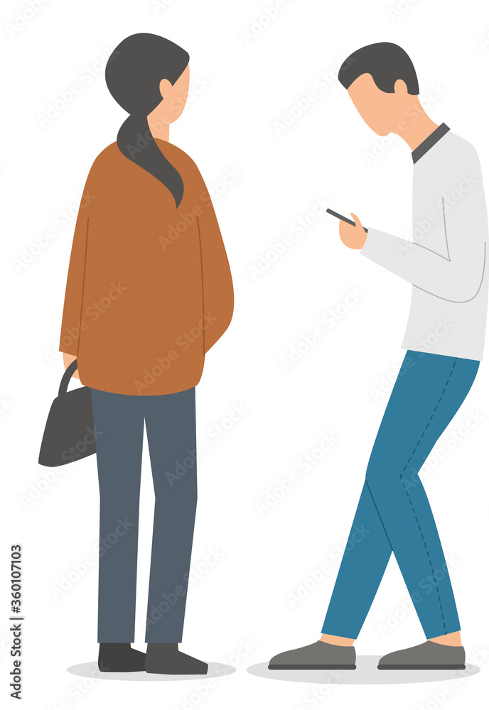 man and a woman stand. Isolated on a white background. Flat design. Vector illustration. man and a woman stand. Isolated on a white background. Flat design. Vector illustration.