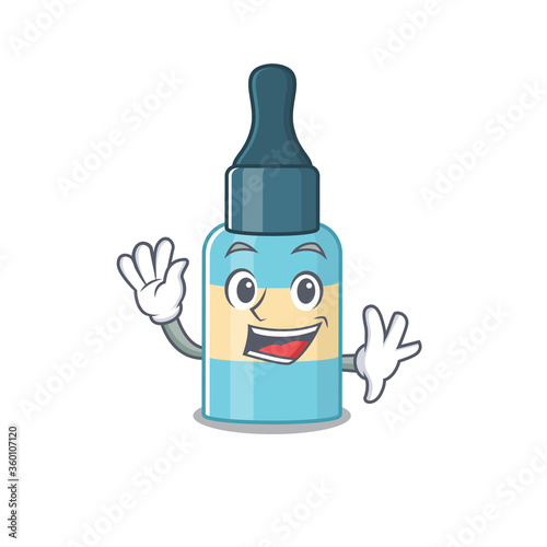 A charismatic hair oil mascot design concept smiling and waving hand