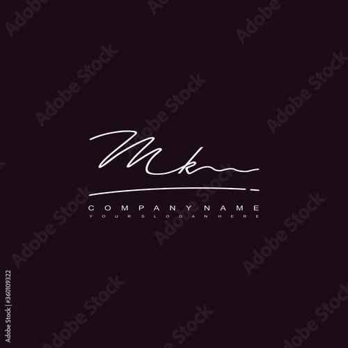 MK initials signature logo. Handwriting logo vector templates. Hand drawn Calligraphy lettering Vector illustration. photo