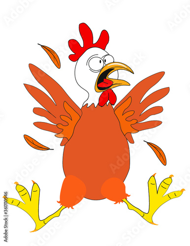 logo locandina illustrazione di pollo spaventato per rosticceria polleria pollame avicola pollo fumetto ironico 