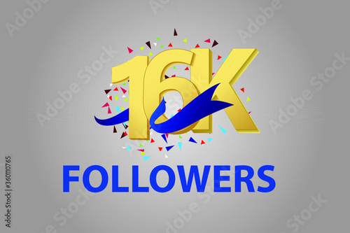 16K,16.000 Follower Thank you blue ribbon celebration logotype for social media, internet - vector