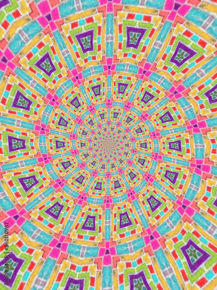 beautiful mosaic style pattern illustration abstract background in spiral center radial