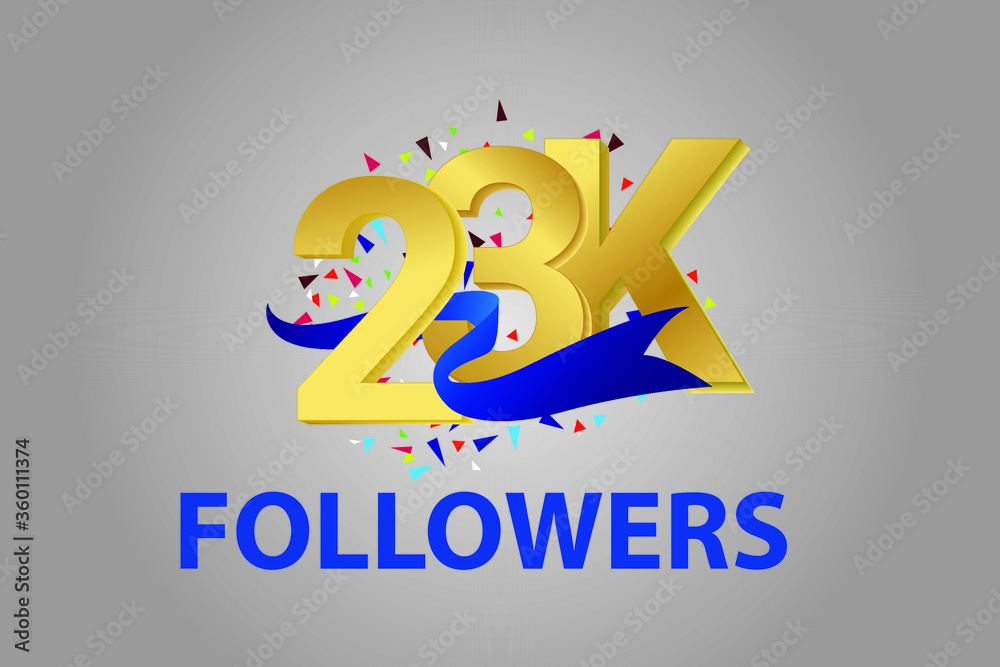 23K,23.000 Follower Thank you blue ribbon celebration logotype for social media, internet - vector