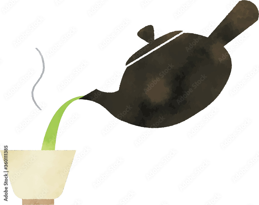 急須で緑茶をお湯呑みに注ぐイラスト Vector De Stock Adobe Stock
