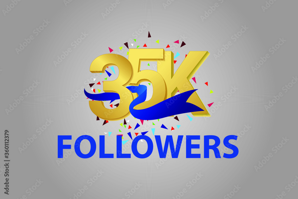 35K,35.000 Follower Thank you blue ribbon celebration logotype for social media, internet - vector