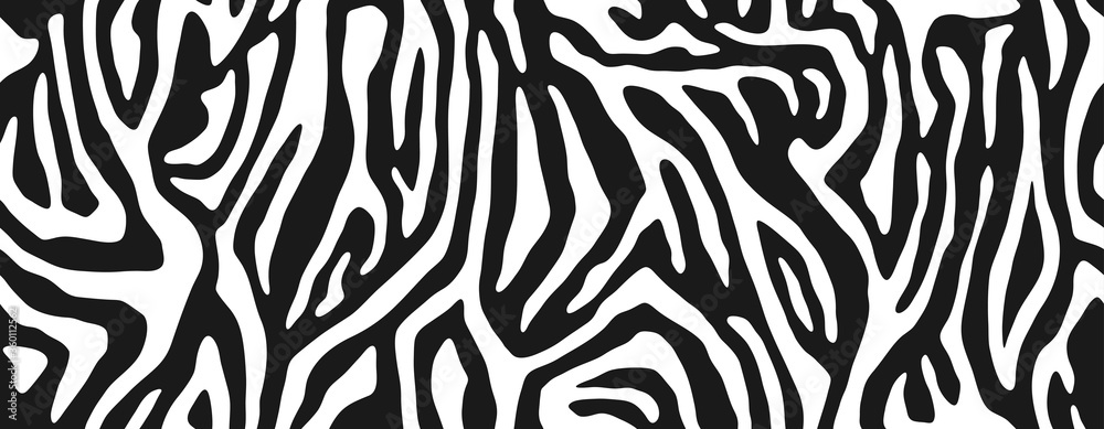 Zebra fur - stripe skin, animal pattern. Repeating texture. Black and white seamless background. Vector Zebra fur - stripe skin, animal pattern. Repeating texture. Black and white seamless background. Vector