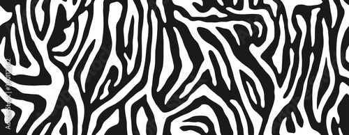 Zebra fur  - stripe skin  animal pattern. Repeating texture. Black and white seamless background. Vector