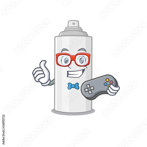 Cartoon Mascot design of hair spray gamer using controller