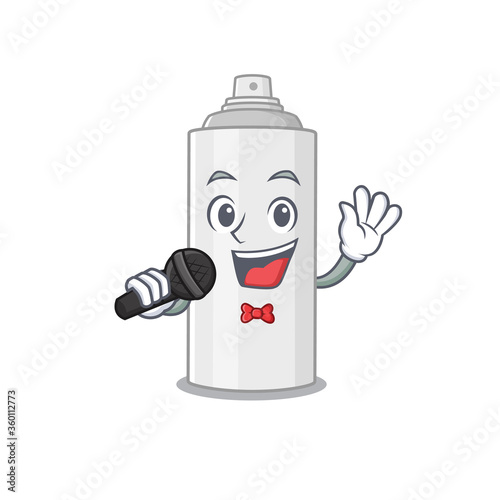 caricature character of hair spray happy singing with a microphone