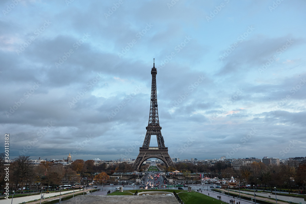Eiffel Tower in Paris at evening