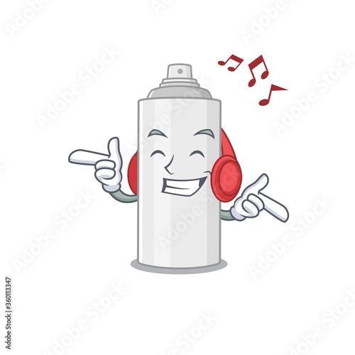 A Caricature design style of hair spray listening music on headphone