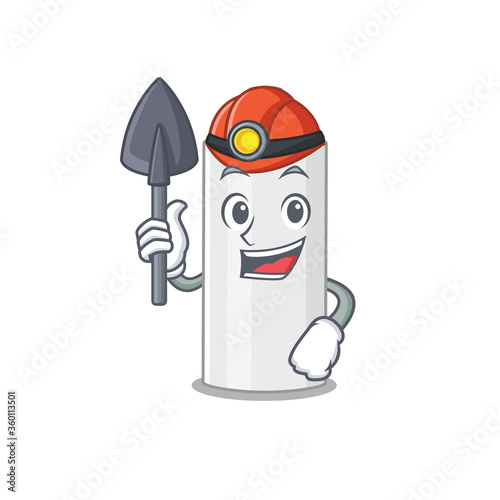 Hair spray cartoon image design as a miner with tool and helmet