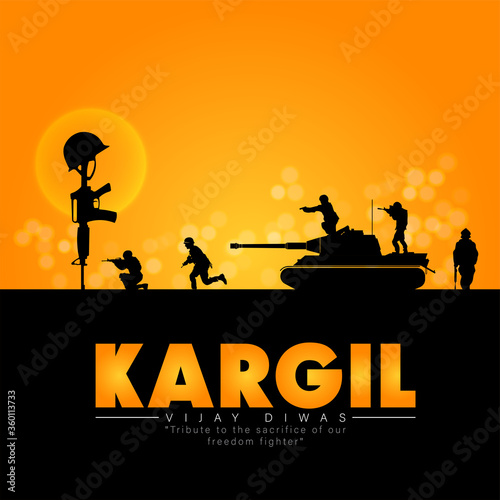 illustration of silhouettes of soldiers abstract concept for Kargil Vijay Diwas, banner or poster. Vector illustration