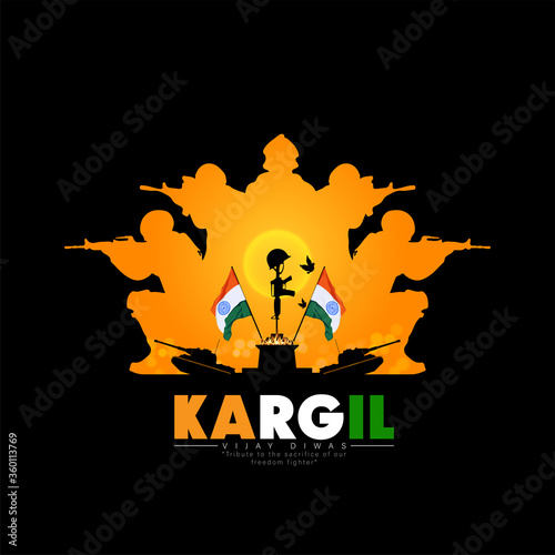 illustration of silhouettes of soldiers abstract concept for Kargil Vijay Diwas, banner or poster. Vector illustration