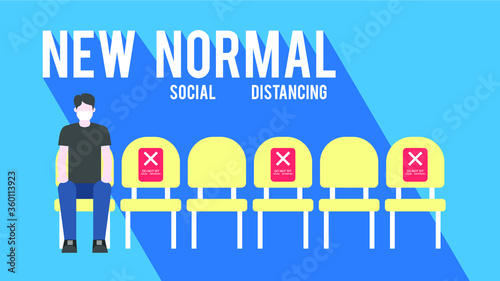 New normal is social distancing and wearing mask sitting 