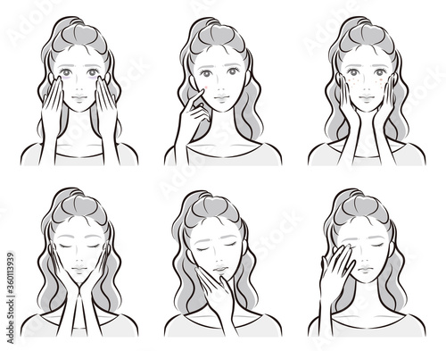 スキンケアをしている女性のイラスト