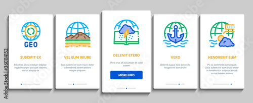 Geography Education Onboarding Mobile App Page Screen Vector. History And Urban Geography, Climatology And Oceanology, Meteorology And Hydrology Color Illustrations photo