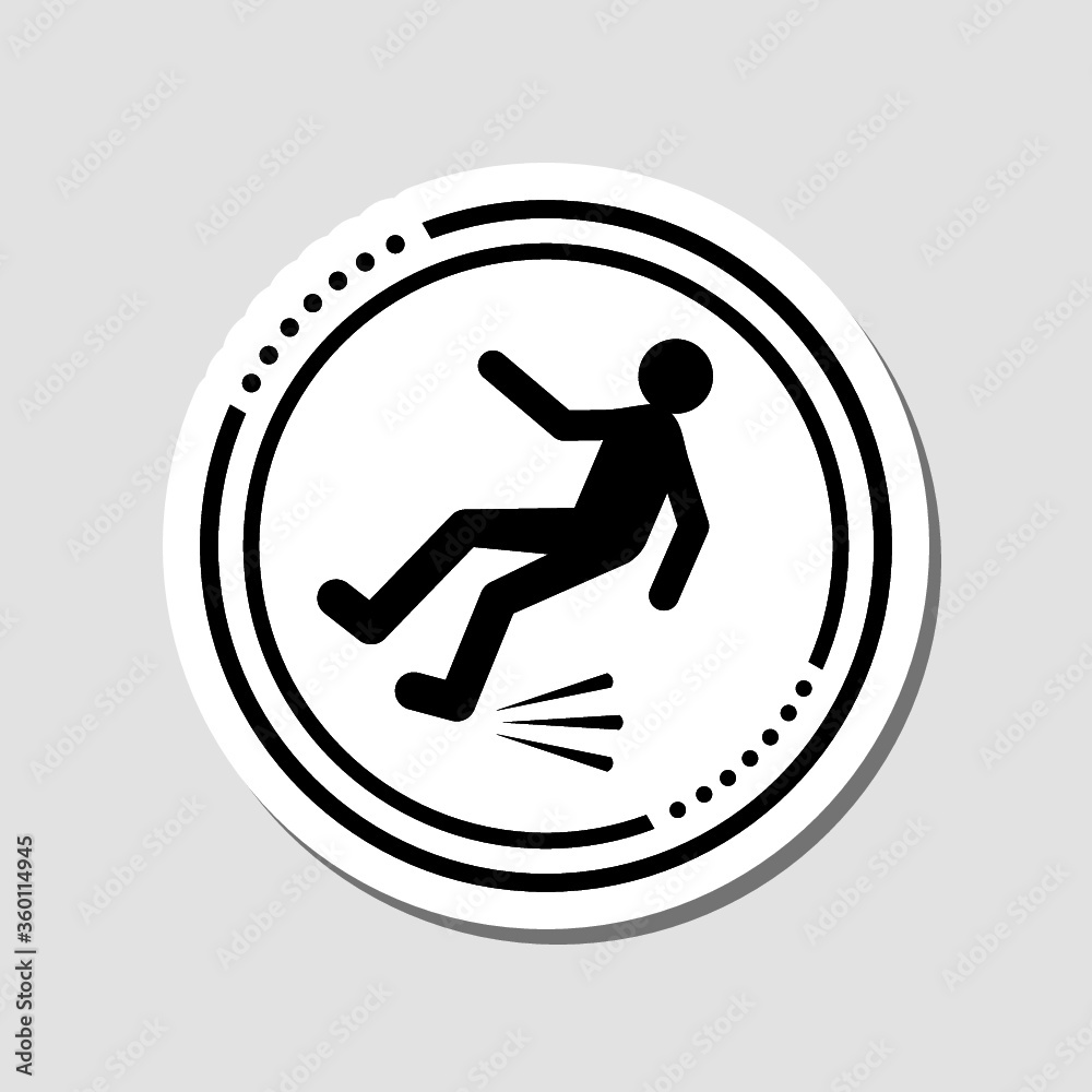 Slippery floor graphic sticker icon isolated on gray background Slippery floor graphic sticker icon isolated on gray background