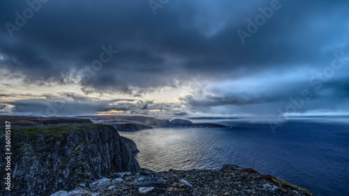 Die Sonne ist untergegangen am Nordkap auf der Insel Mageroya, Finnmark, Norwegen