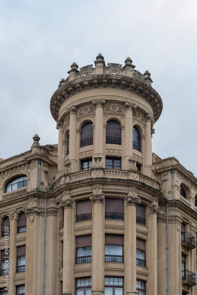 view of a building facade in the center of Bilbao, Spain